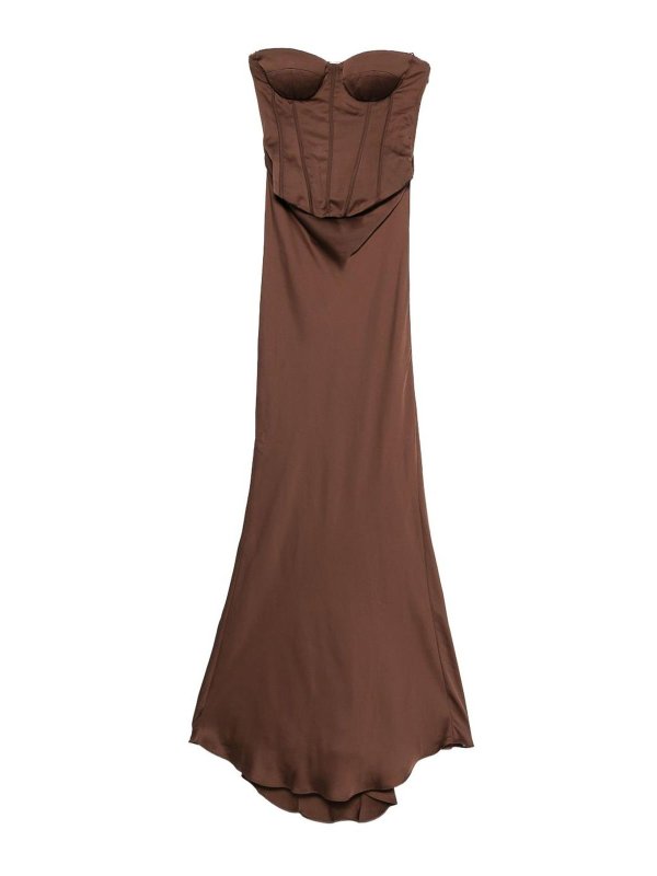 ROTATE Birger Christensen: maxi dresses - Corset Detail Long Dress In Brown
