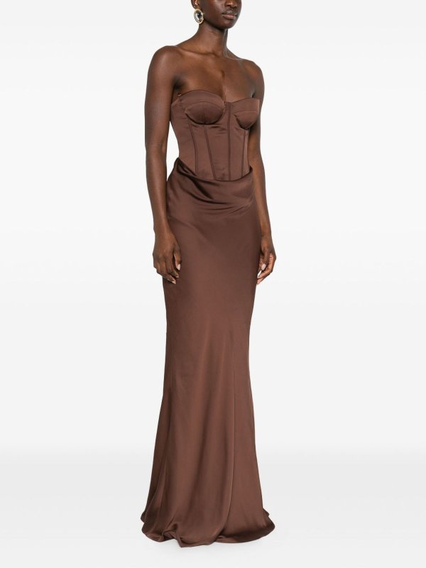 The Best Shops ROTATE Birger Christensen: maxi dresses - Corset Detail Long Dress In Brown