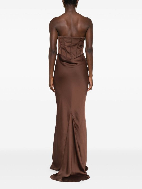 ROTATE Birger Christensen buy online Corset Detail Long Dress In Brown