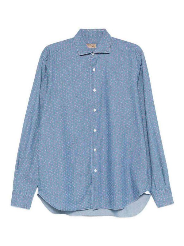 BARBA: shirts - Blue Micro-Pattern Shirt