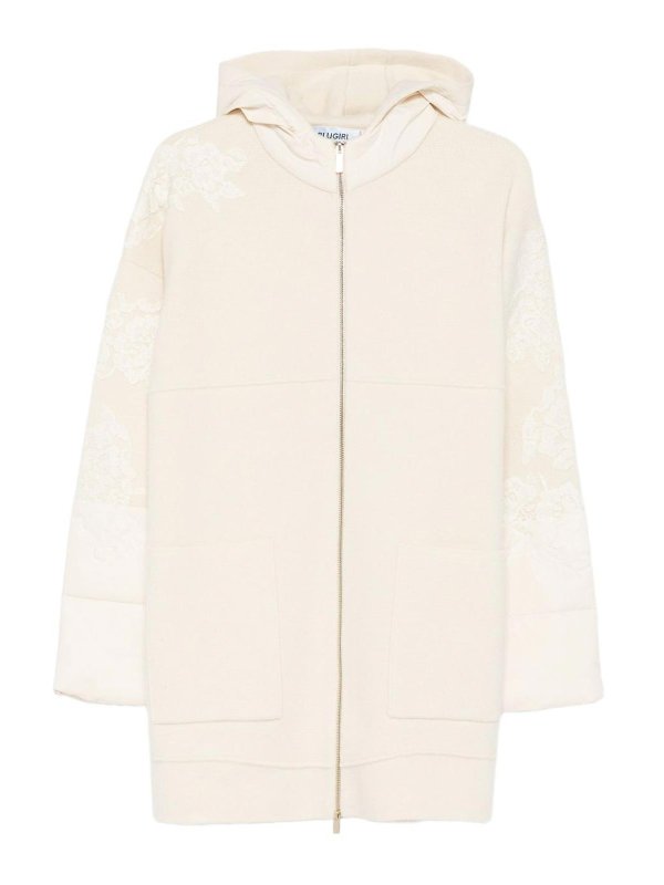 BLUGIRL: knee length coats - White Coat  Featuring Delicate Lace Details