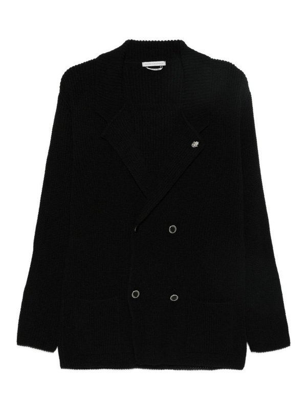 DANIELE ALESSANDRINI: casual jackets - Black Double-Breasted Wool Jacket