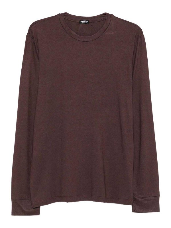 DSQUARED2: t-shirts - Brown Crewneck T-Shirt In Modal