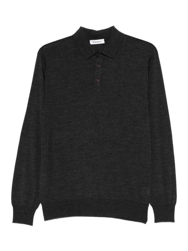 Kangra Cashmere: polo shirts - Long Sleeve Wool Polo Shirt