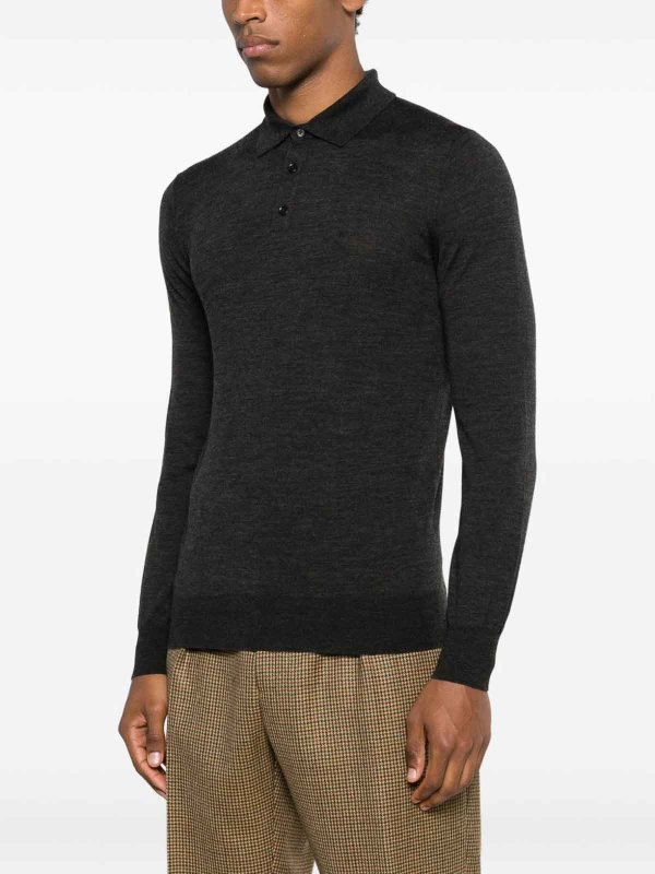 The Best Shops Kangra Cashmere: polo shirts - Long Sleeve Wool Polo Shirt