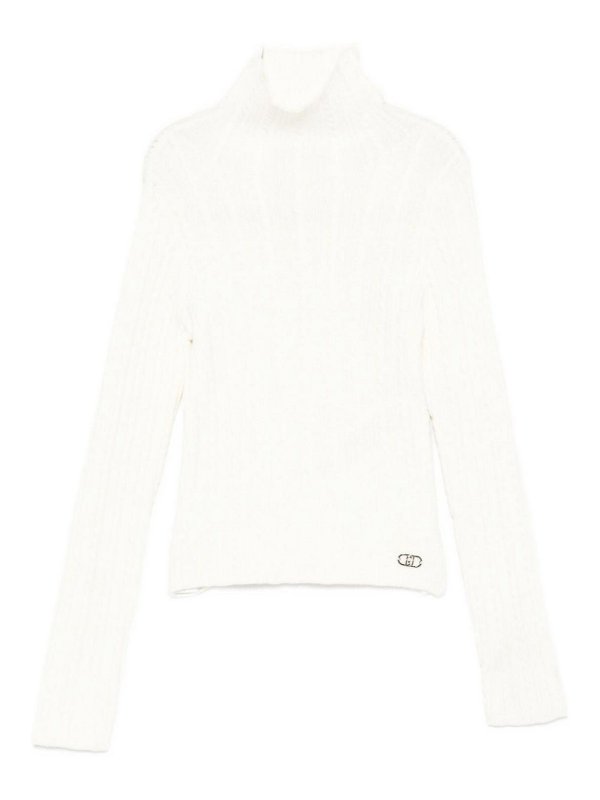 Liu Jo: Strickpullover mit Rundhalsausschnitt - Rundhalspullover - Creme