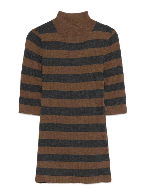 Majestic Filatures: Top e canotte - Top in maglia a coste a righe marroni