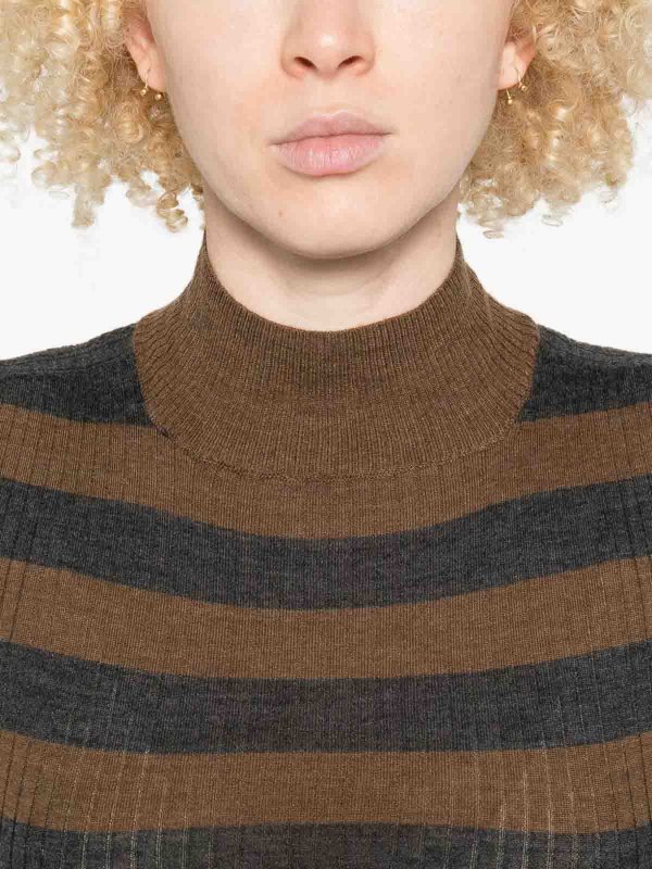 Majestic Filatures: Top e canotte online - Top in maglia a coste a righe marroni