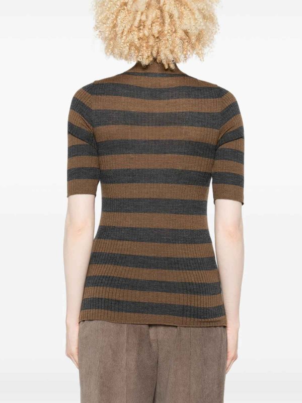 Top in maglia a coste a righe marroni shop online: Majestic Filatures