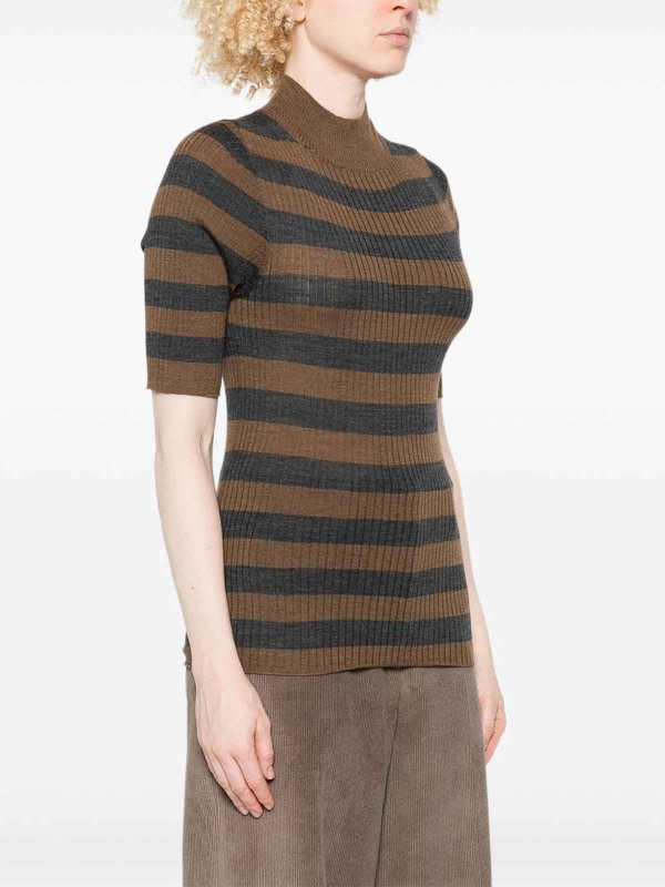 Majestic Filatures buy online Top in maglia a coste a righe marroni