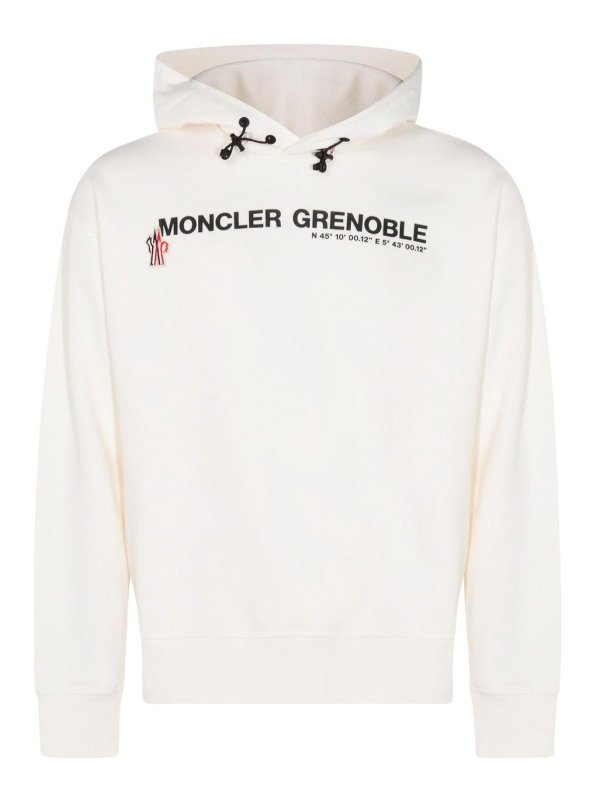 MONCLER: Sweatshirts & Sweaters - Hoodie With Logo Detail In White Cotton