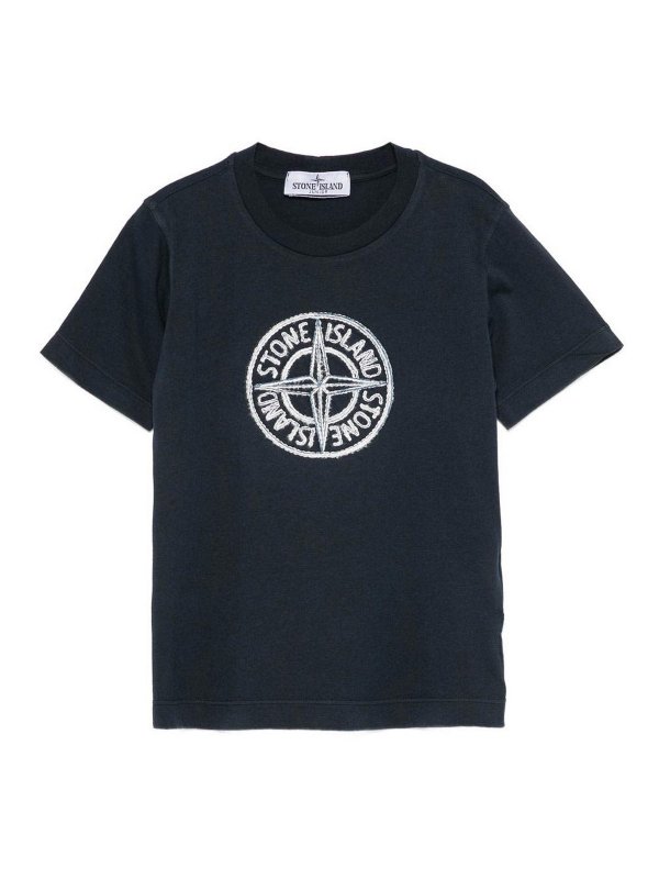STONE ISLAND: t-shirts - Blue Cotton Short-Sleeved T-Shirt