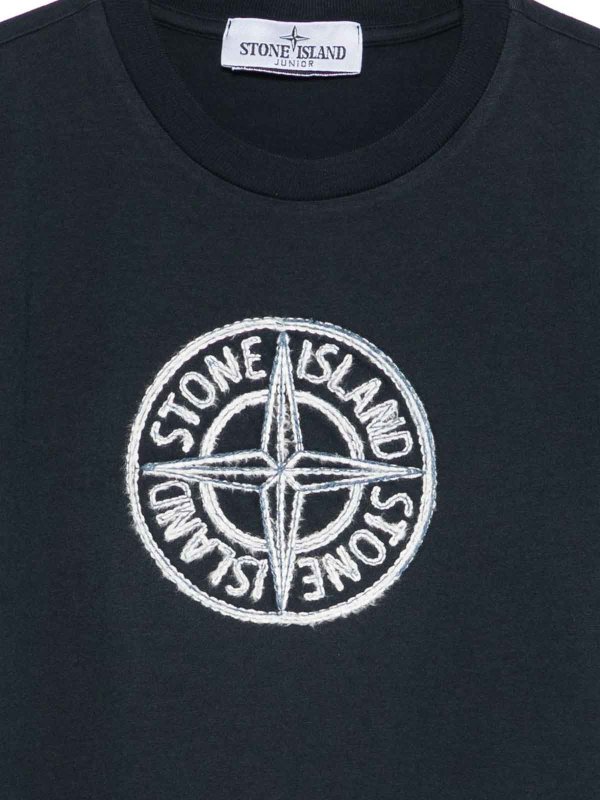 STONE ISLAND: t-shirts online - Blue Cotton Short-Sleeved T-Shirt