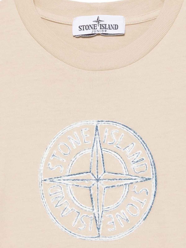 STONE ISLAND: t-shirts online - Sand Beige Logo T-Shirt