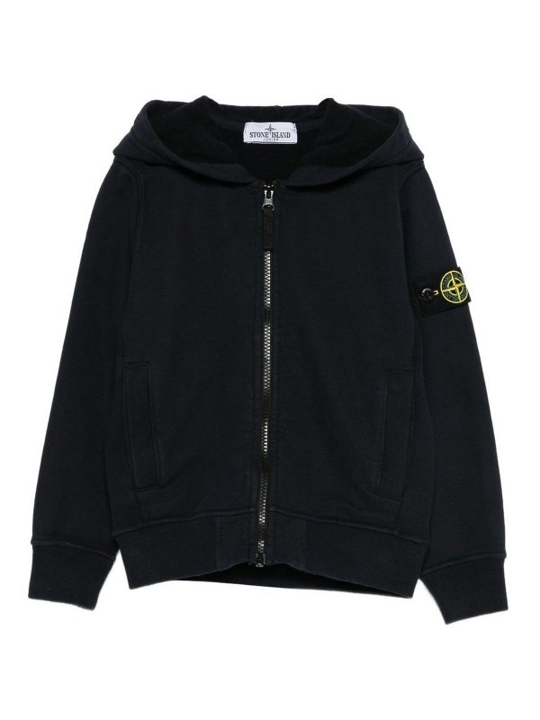 STONE ISLAND: Sweatshirts & Sweaters - Hooded Zip Sweatshirt In Blue Navy Cotton