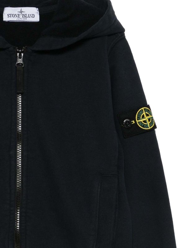 The Best Shops STONE ISLAND: Sweatshirts & Sweaters - Hooded Zip Sweatshirt In Blue Navy Cotton