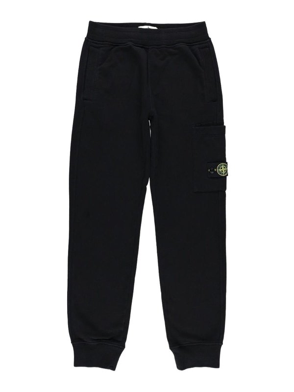 STONE ISLAND: tracksuit bottoms - Black Cotton Tracksuit Bottoms