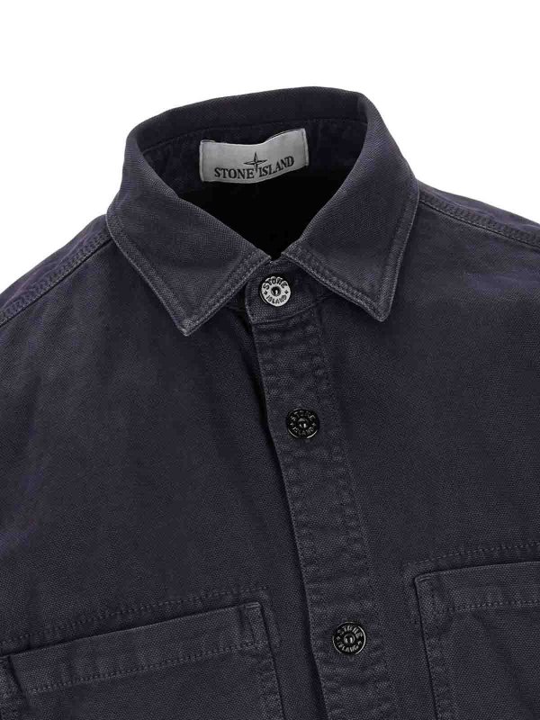 Dark Blue Denim Shirt shop online: STONE ISLAND