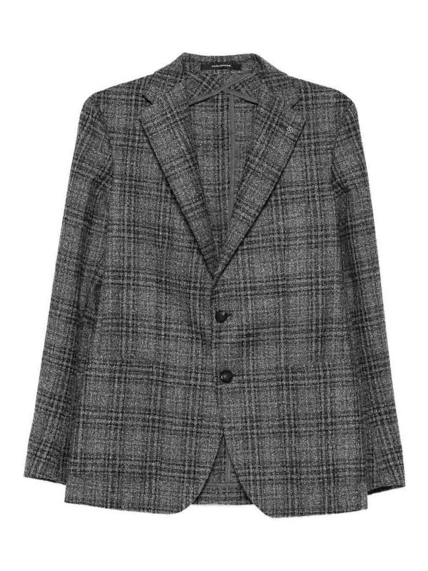 TAGLIATORE: blazers - Gray Checked Blazer In Virgin Wool