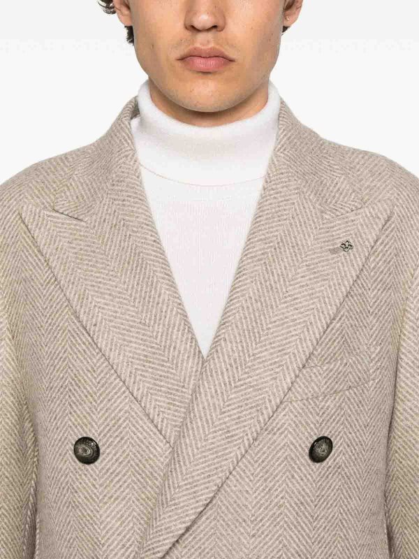 The Best Shops TAGLIATORE: knee length coats - Taupe Double-Breasted Wool Coat