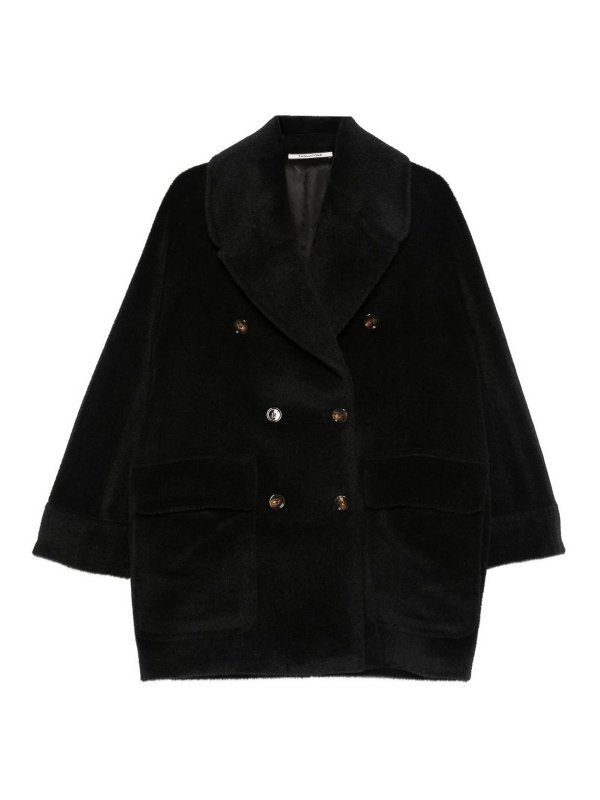 TAGLIATORE: knee length coats - Black Double-Breasted  Coat