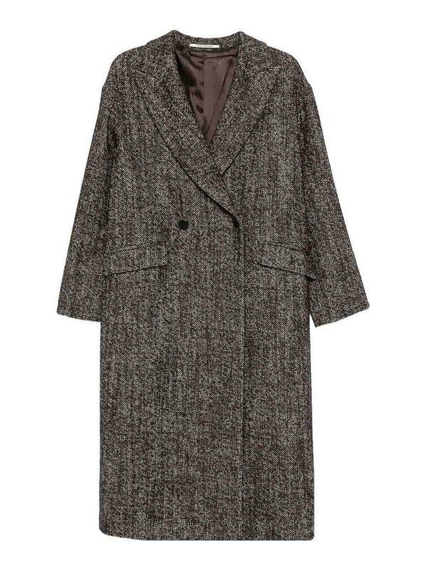 TAGLIATORE: knee length coats - Brown Double-Breasted Coat