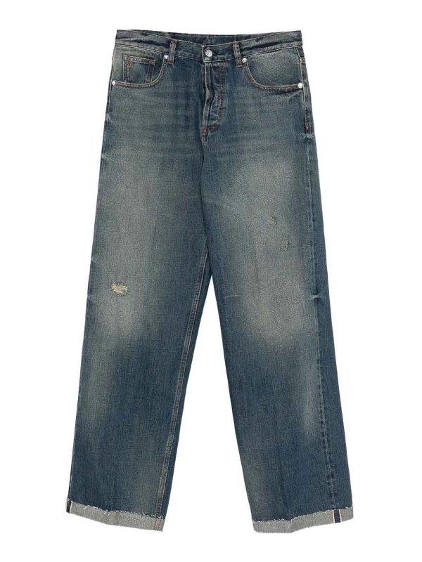 NINE IN THE MORNING: straight leg jeans - Distressed Effect Blue Jeans