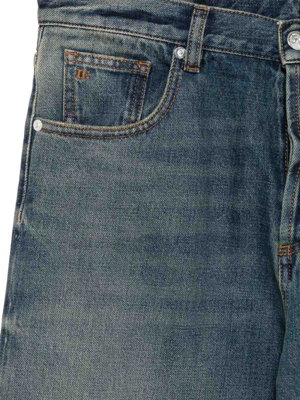 NINE IN THE MORNING: straight leg jeans online - Distressed Effect Blue Jeans