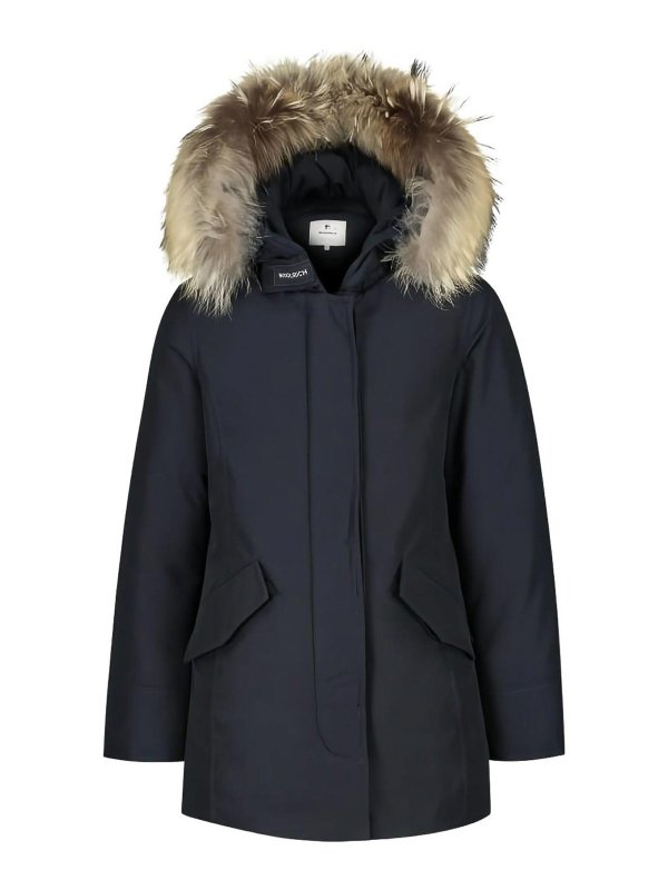 WOOLRICH: parkas - Navy Blue Parka With Fur