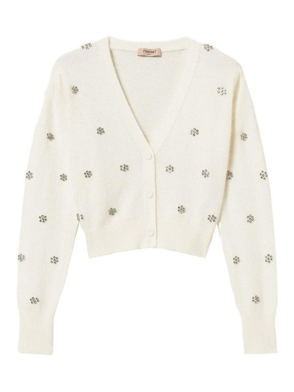 TWINSET: cardigan - Cardigan con bottoni e decorazioni in strass