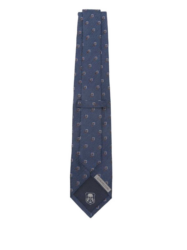 CORNELIANI: ties & bow ties online - Blue Silk Tie With Small Check Pattern