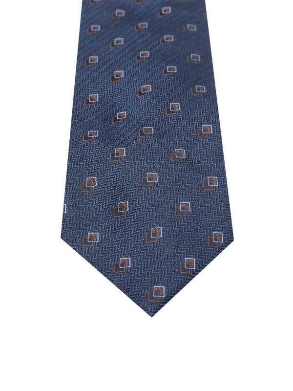 The Best Shops CORNELIANI: ties & bow ties - Blue Silk Tie With Small Check Pattern
