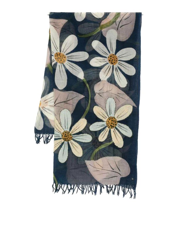 SGOMBERO CANTINE: scarves - Blue Scarf With All-Over Daisy Print