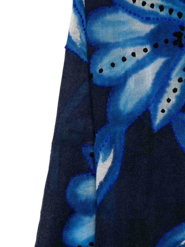 The Best Shops SGOMBERO CANTINE: scarves - Blue Scarf  In Wool With Flowers Print