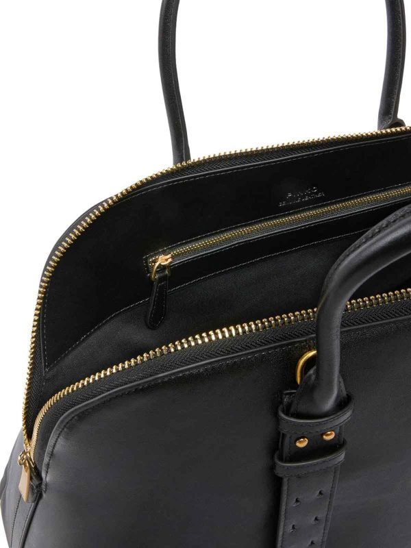 The Best Shops Pinko: totes bags - Black Leather  Tote Bag
