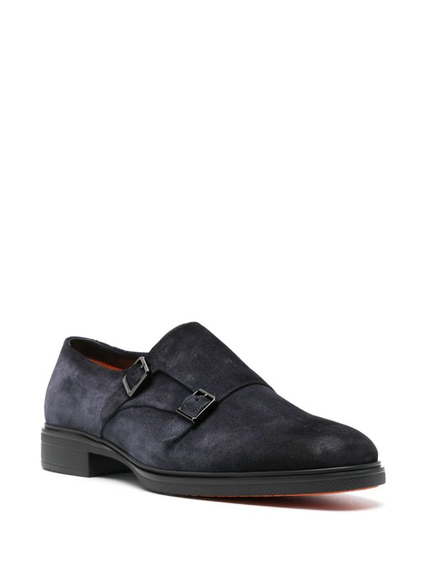 The Best Shops SANTONI: flat shoes - Blue Suede Loafers With Buckles