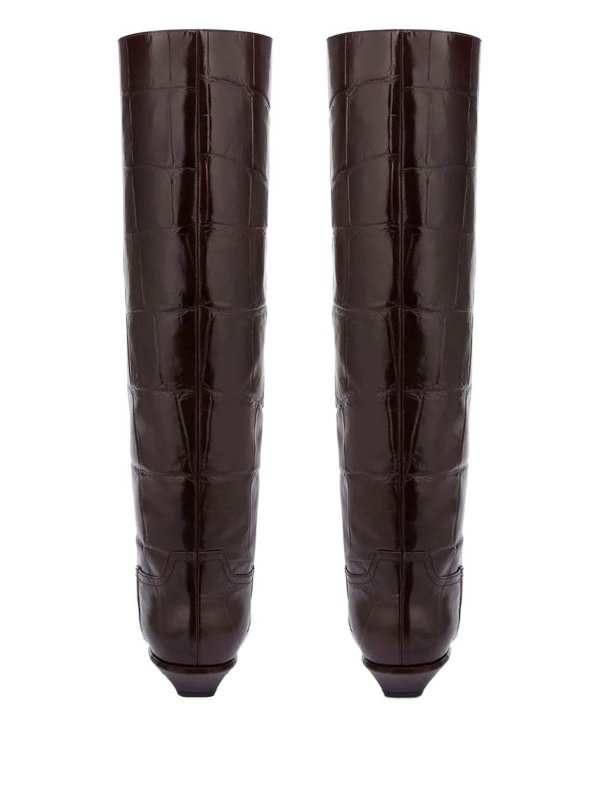 Brown Croc-Embossed Leather Boots shop online: Paris Texas