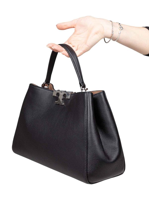 TORY BURCH: cross body bags online - Eleanor Satchel Bag In Black Leather