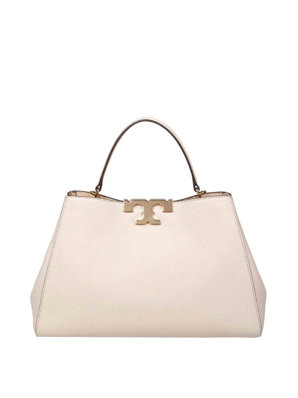 TORY BURCH: cross body bags - Eleanor Satchel Bag In Stone Color Leather