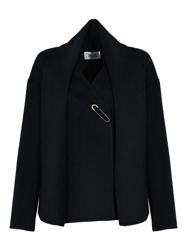 ALPHA STUDIO: short coats - Wool Coat With Scarf Collar