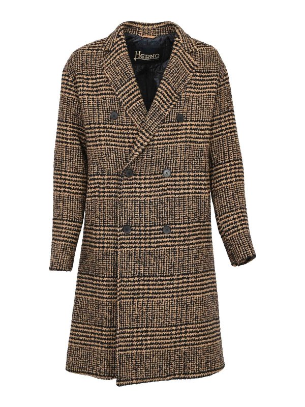 HERNO: knee length coats - Prince Of Wales Wool Blend Coat