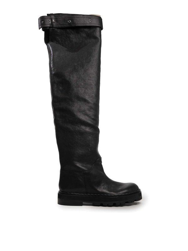 PATRIZIA PEPE: boots - Roundshape Overknee Leather Boots