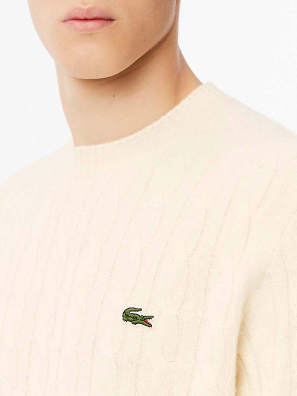 Cable-Knit Crew Neck In Carded Wool shop online: LACOSTE