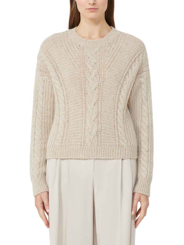 The Best Shops MAX MARA STUDIO: Strickpullover mit Rundhalsausschnitt - Rundhalspullover - Beige