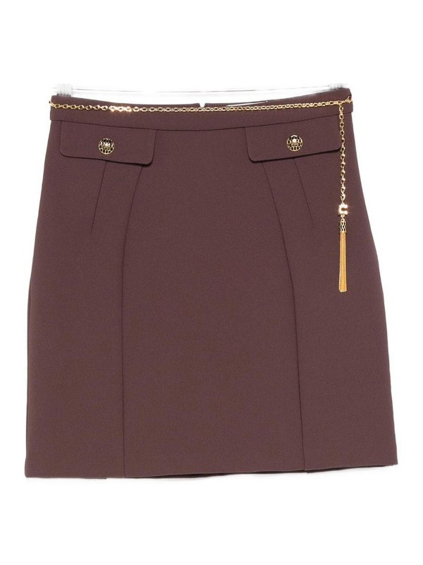 ELISABETTA FRANCHI: ニーレングススカート＆ミディ丈 - 膝丈/ミディスカート - ブラウン