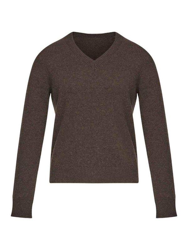 MM6 MAISON MARGIELA: Suéteres con cuello pico - Suéter Con Cuello De Pico - Marrón