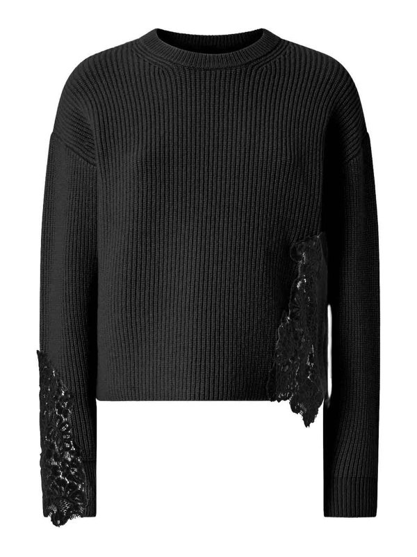 Pinko: Strickpullover mit Rundhalsausschnitt - Rundhalspullover - Schwarz