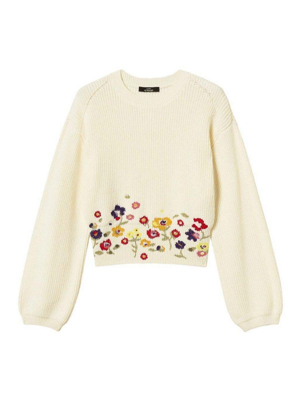 TWINSET: Suéteres con cuello pico - Suéter Cuello Redondo - Blanco