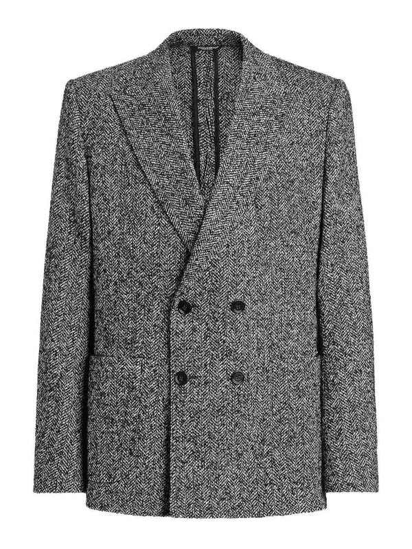 DOLCE & GABBANA: blazers - Double-breasted herringbone blazer
