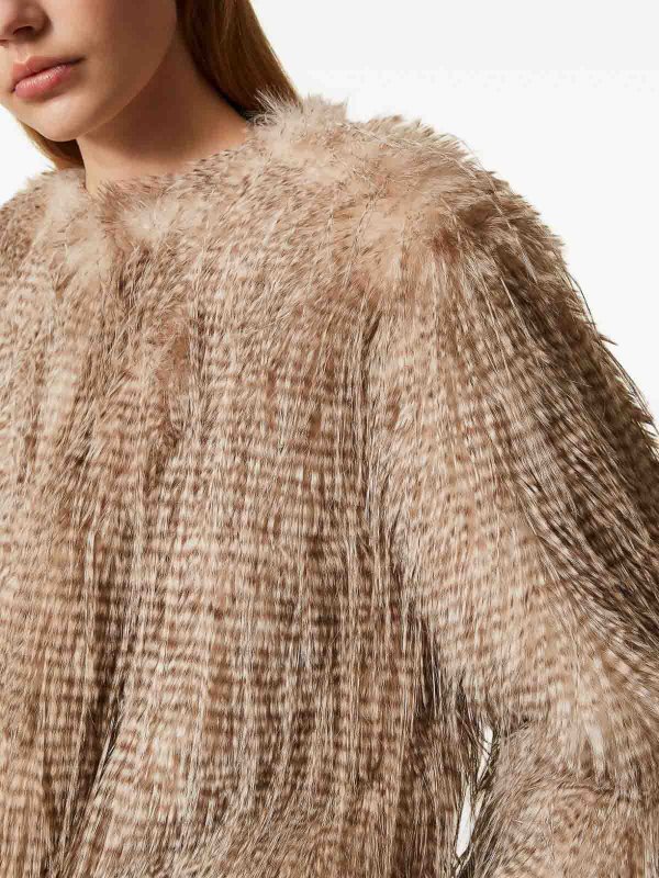 TWINSET: Fur & Shearling Coats online - Faux Fur Jacket With Fringes
